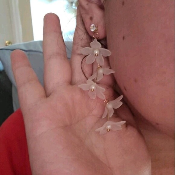 Gold statement Earrings Boho white Flower Clear  Floral dangle dainty 2/$30 - Picture 8 of 15